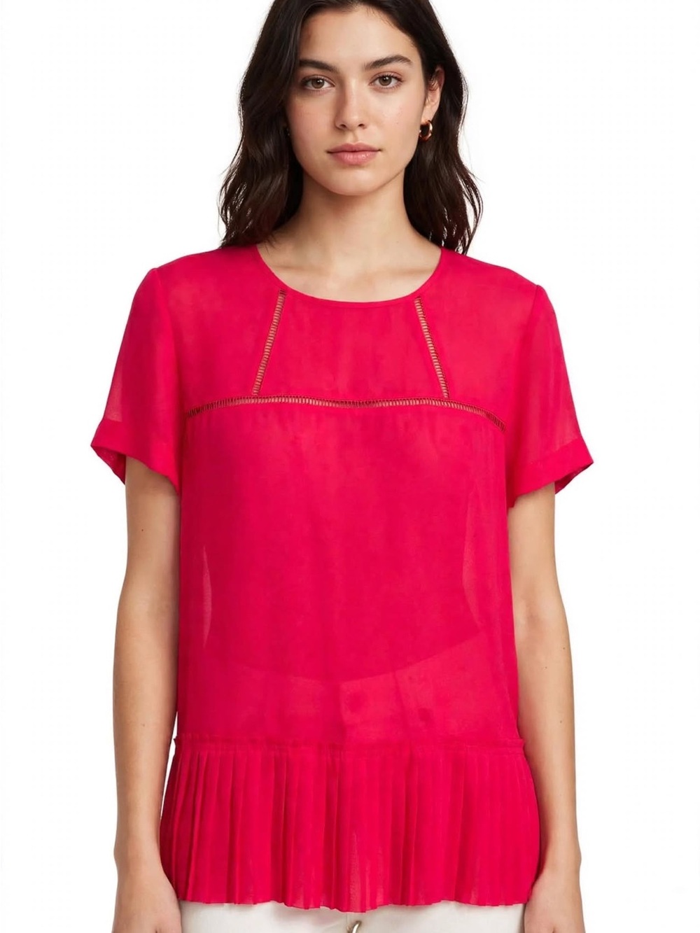 Banana Republic Fuchsia Short-Sleeve Pleated-Hem Blouse